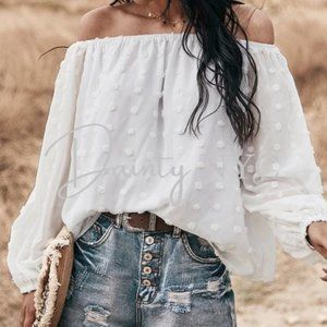 Boho Off Shoulder Loose Bubble Sleeve Top Gypsy
